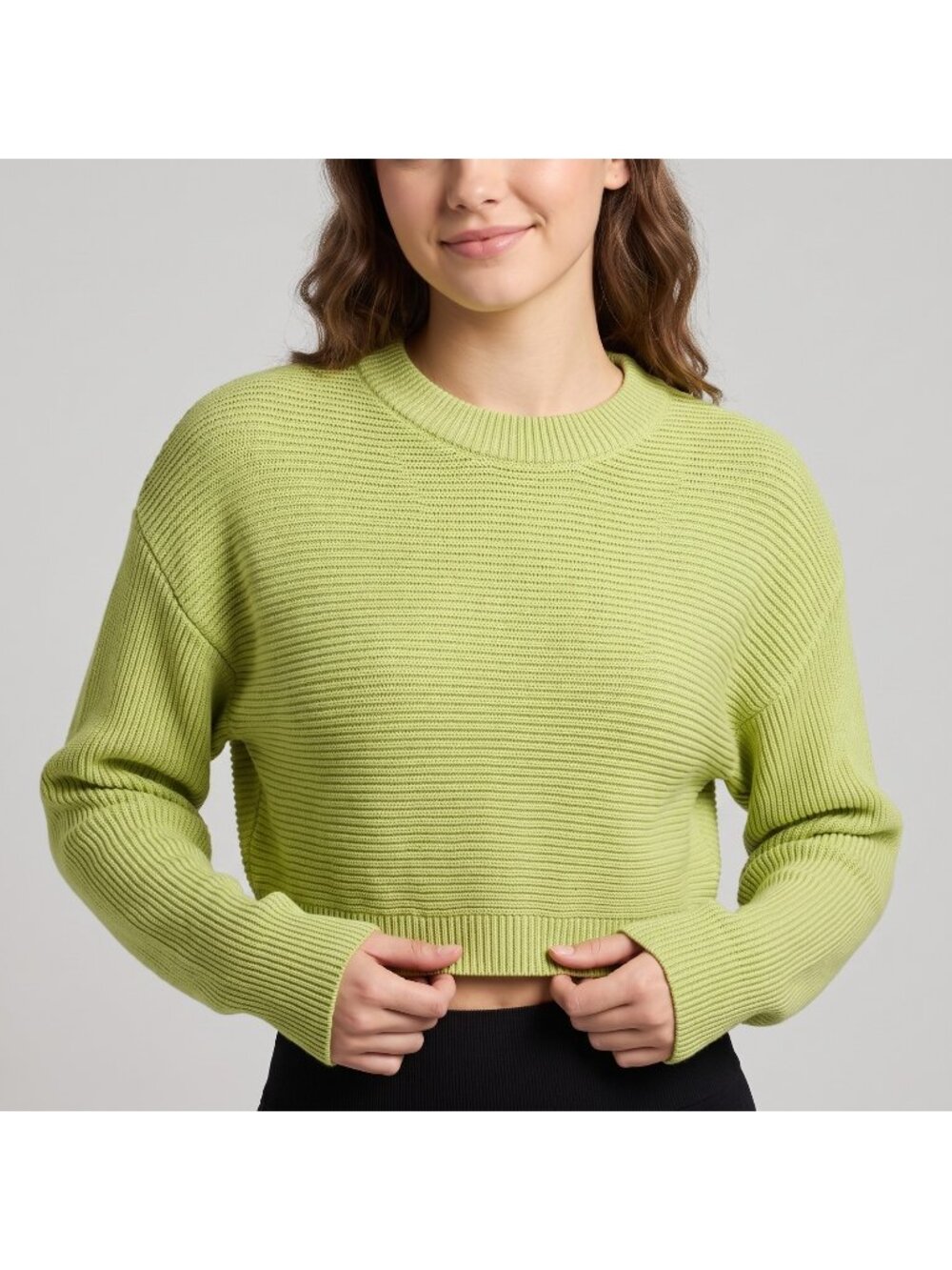 L.A. Hearts Women's Lime Green Ribbed Crop Sweater in size XS